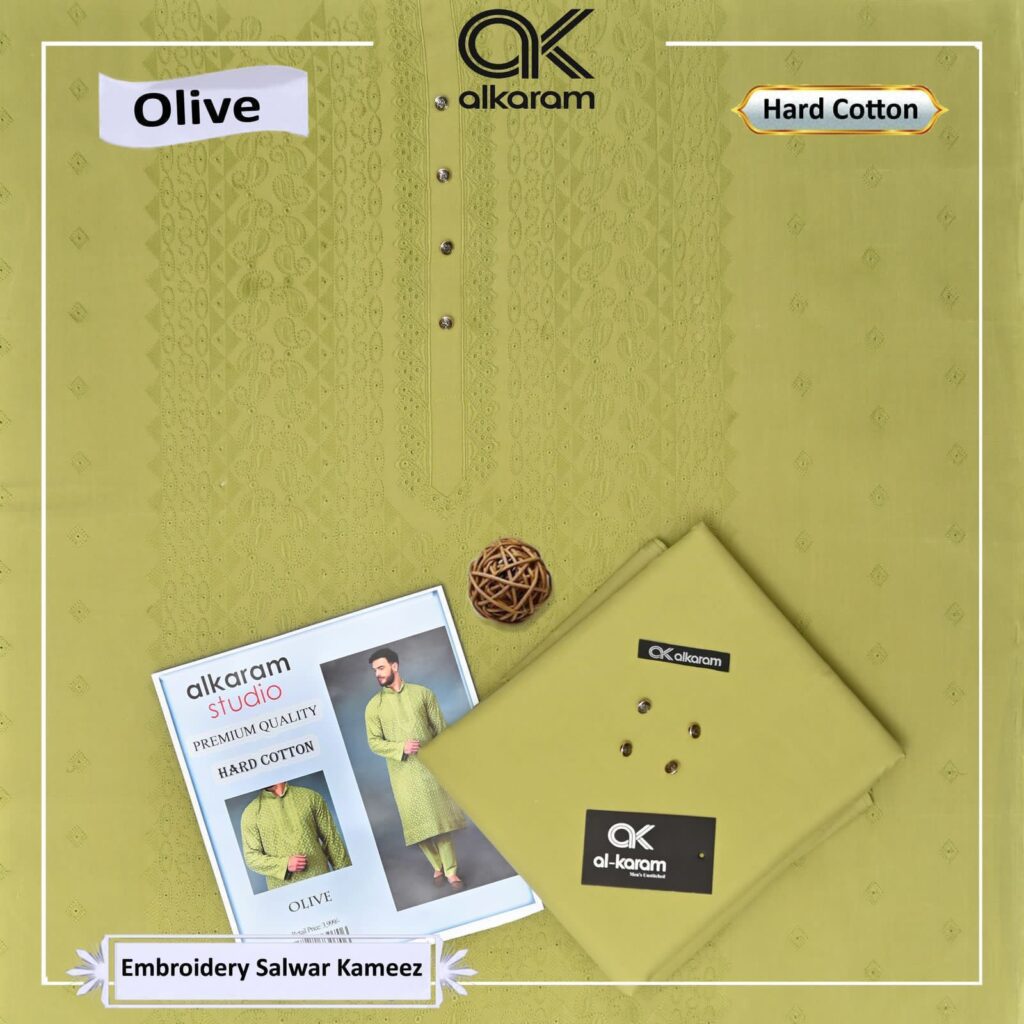 Olive Alkaram sale – alkaram unstitched emb matching salwar kameez