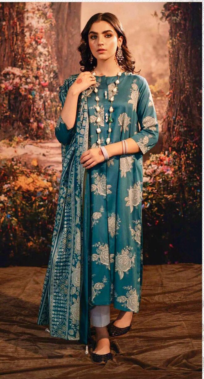 Charizma premium export quality digital printed airjet lawn 3-piece suit with diamond dupatta - oye ji Authentic charizma unstitched 3 piece suit layout showing digital printed shirt panel with matching plain trouser and diamond dupatta
