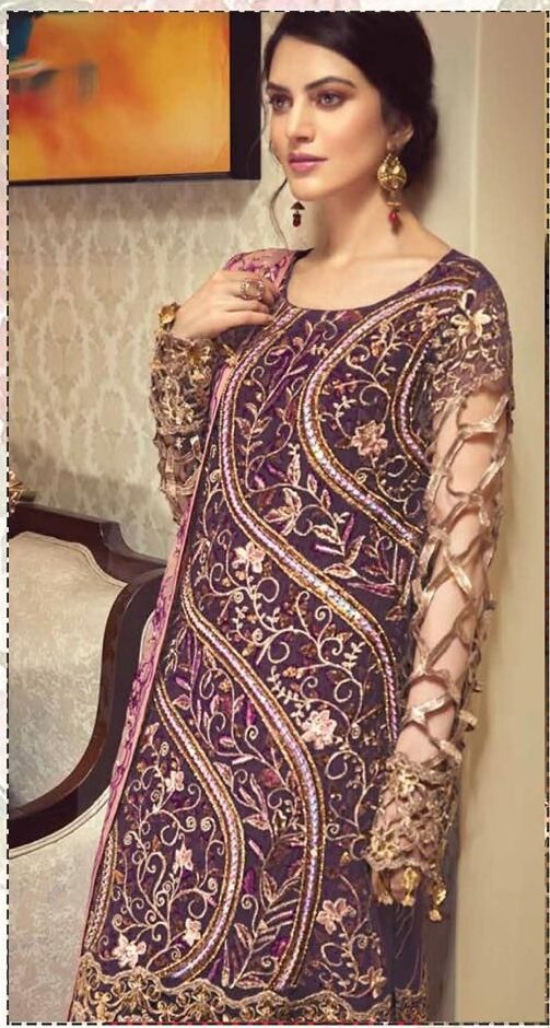 Exclusive zebtan pk heavy embroidered luxury lawn 3-piece festive suit - oye ji Flat layout configuration of authentic zebtan pk luxury 3 piece suit presenting heavy embroidered front panel neck patch and embroidered bamber chiffon dupatta