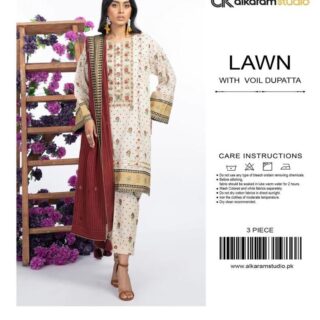 alkaramstudio pk Lawn With Voil Dupatta 3 pc