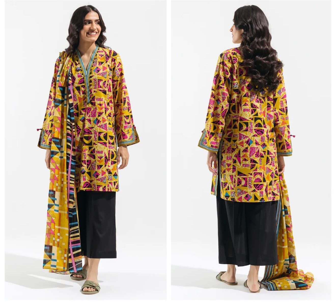 Exclusive beechtree pk premium printed airjet 90/70 lawn 3-piece suit - oye ji Beechtree pk premium unstitched printed lawn 3 piece suit layout display