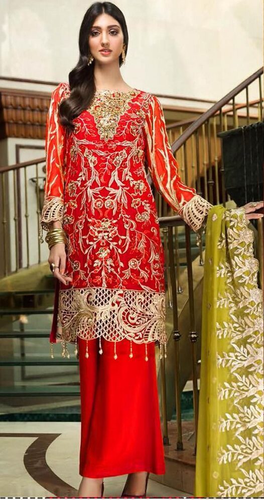 Premium multi-thread heavy sequence embroidered lawn 3-piece festive suit - oye ji Sequence premium heavy embroidered unstitched lawn 3 piece suit layout display