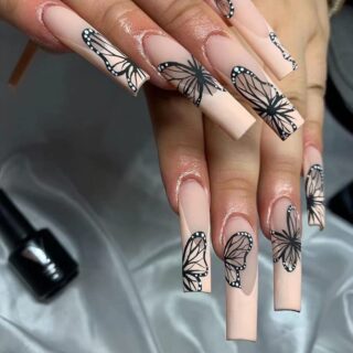 glamorous nails Nail Light Pink Press Black Butterfly