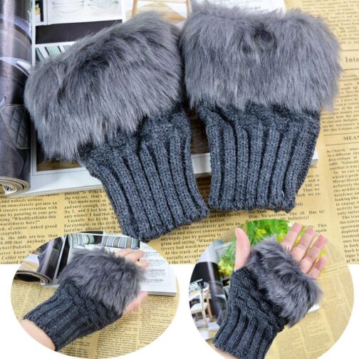 fingerless gloves Winter Faux Rabbit Fur Women