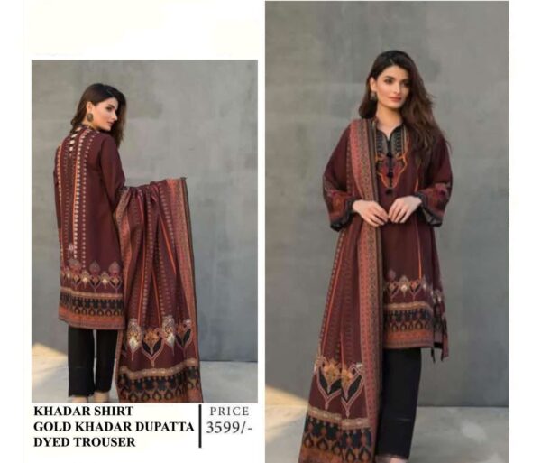 Nureh official vol 23 slub khaddar 3piece unstitched winter outfit