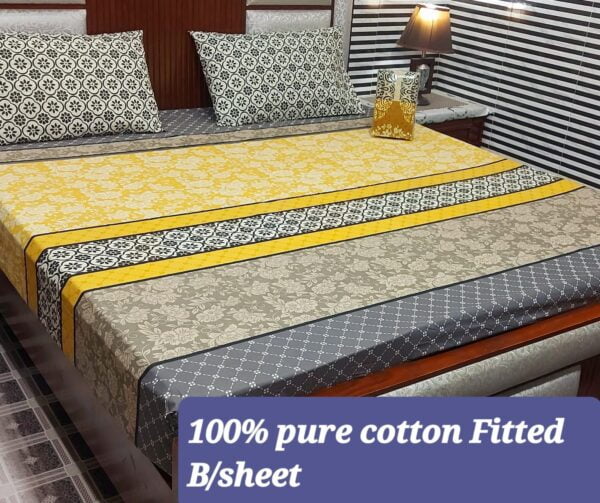 stiched pure cotton fitted bedsheet king size