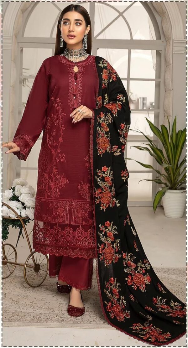 Garnet clothing luxury 90/88 airjet lawn suit with heavy embroidery and bamber chiffon dupatta