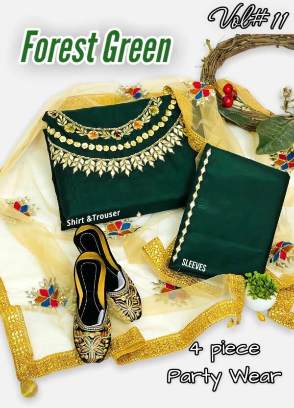 katan silk dress design mirror & hand work