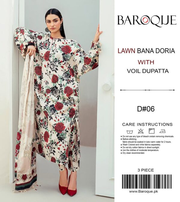 Baroque lawn bana doria with d6