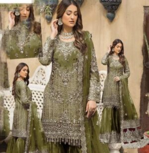 3d flowers sequence & handwork serene fabric