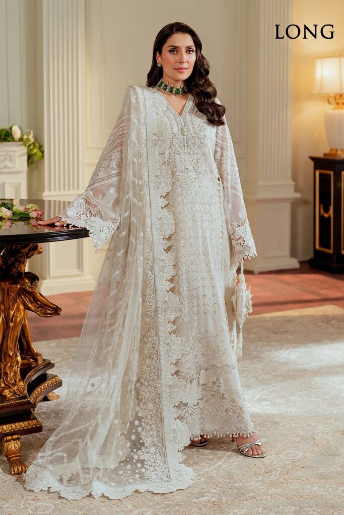 Baroque winter collection organza dress khadi net - oye ji Baroque white mirror