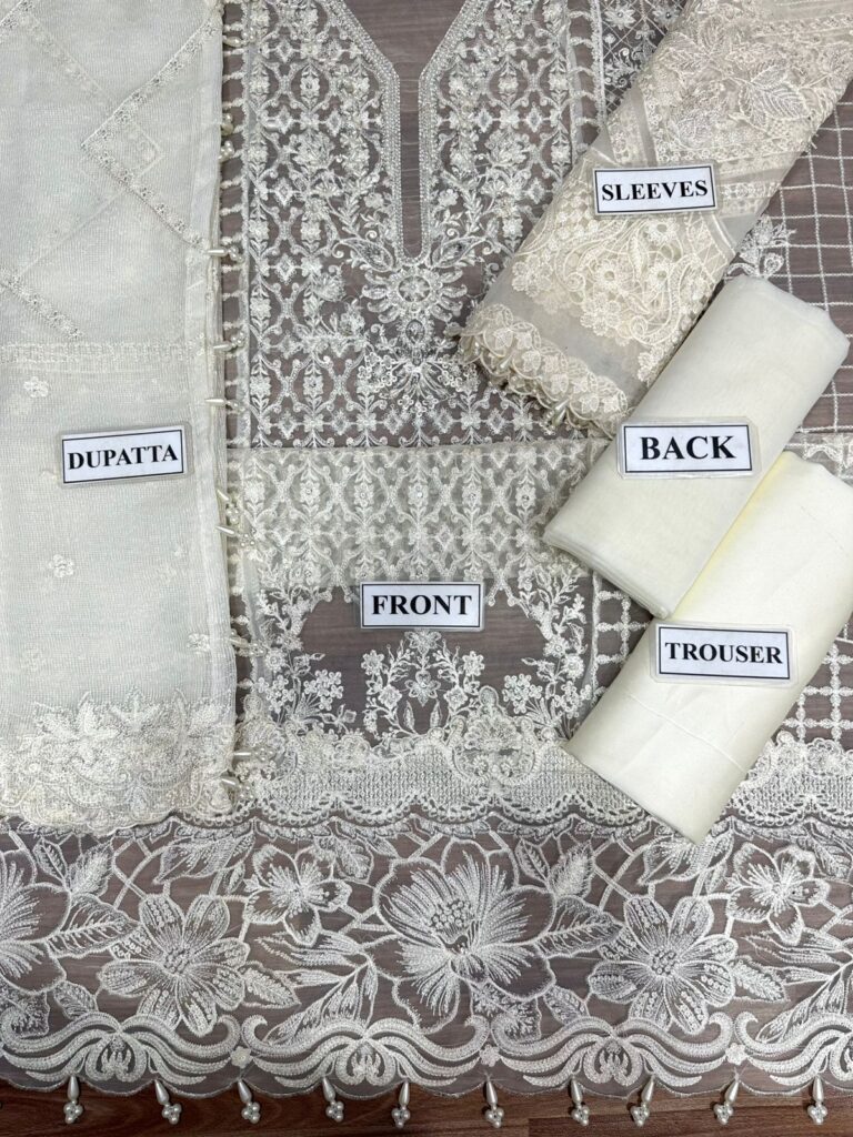Baroque winter collection organza dress khadi net - oye ji Baroque white texture