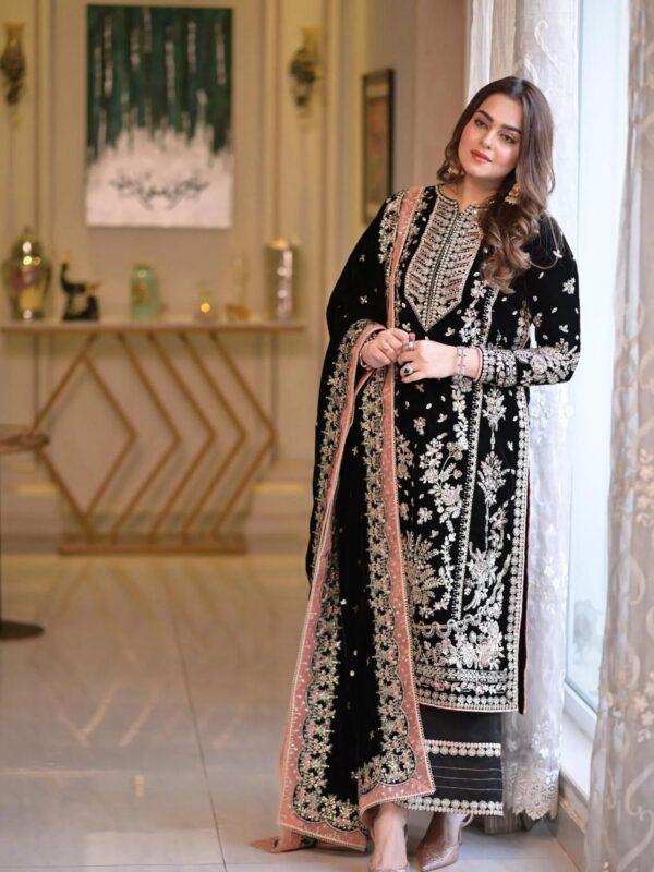 aneelas collection luxury micro velvet 9000 suit with chiffon dupatta