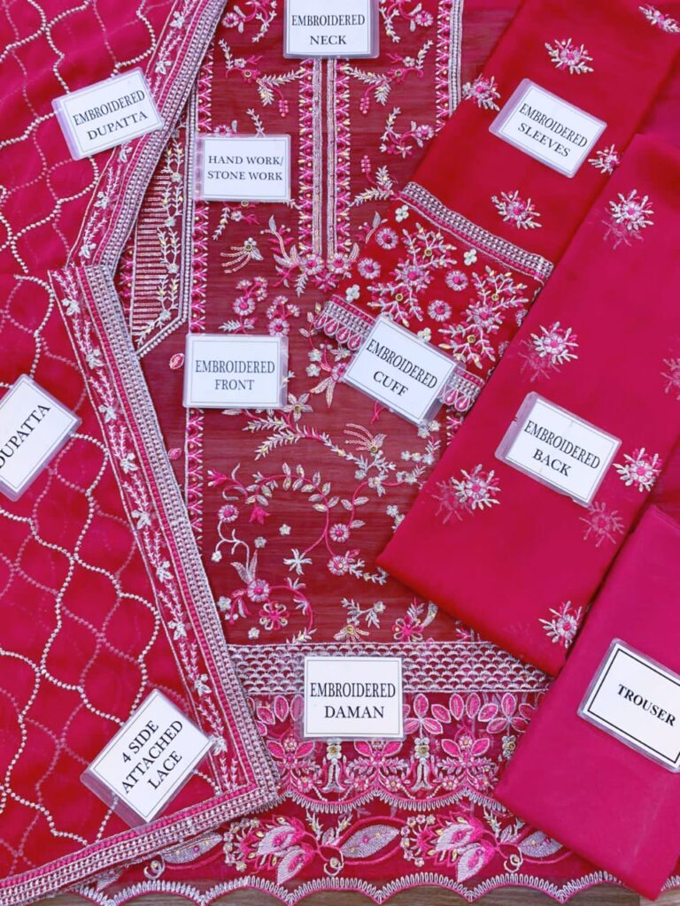 Sahane heavy embroidered chiffon front embellished - oye ji