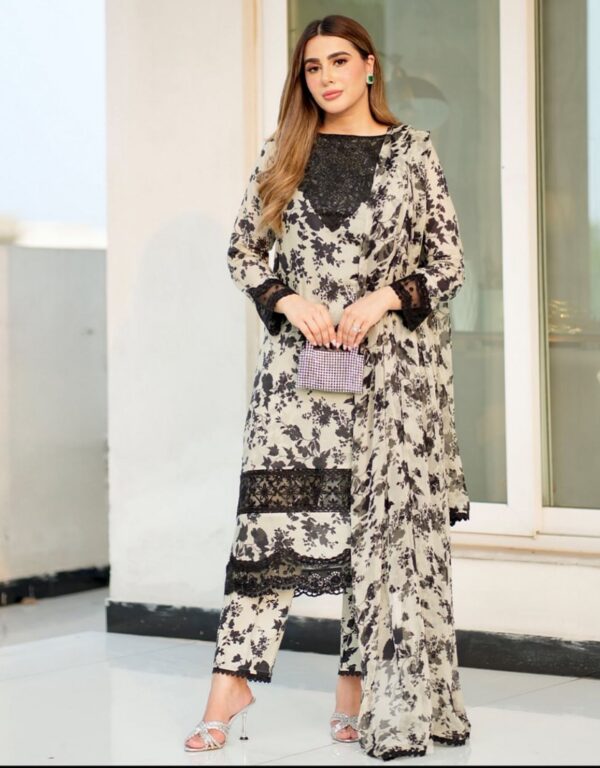 aneela collection with price 2026 unstitched 3 piece embroidered lawn suit chiffon dupatta
