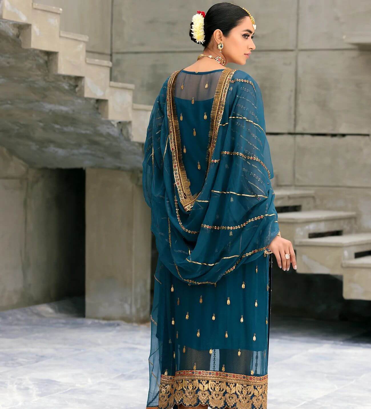 Emaan adeel new collection luxury unstitched chiffon 3 pc suit (sh-n2079) - oye ji Emaan adeel chiffon back view