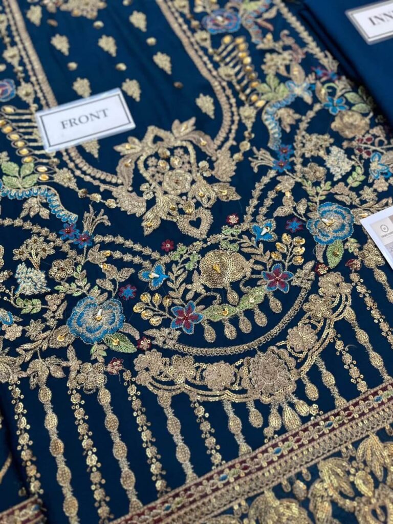 Emaan Adeel New Collection Luxury Unstitched Chiffon 3 Pc Suit 2 Emaan Adeel New Collection Handmade Chiffon Front Neckline Close Up
