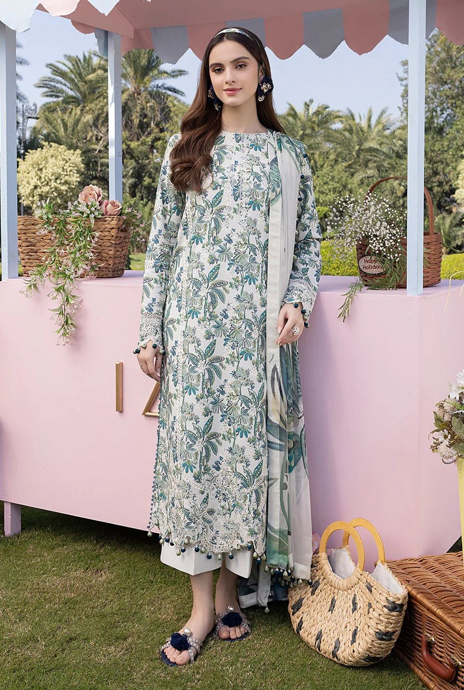 Izel luxury chikankari unstitched 3 piece lawn suit with chiffon dupatta - oye ji Izel luxury chikankari unstitched 3 piece lawn suit