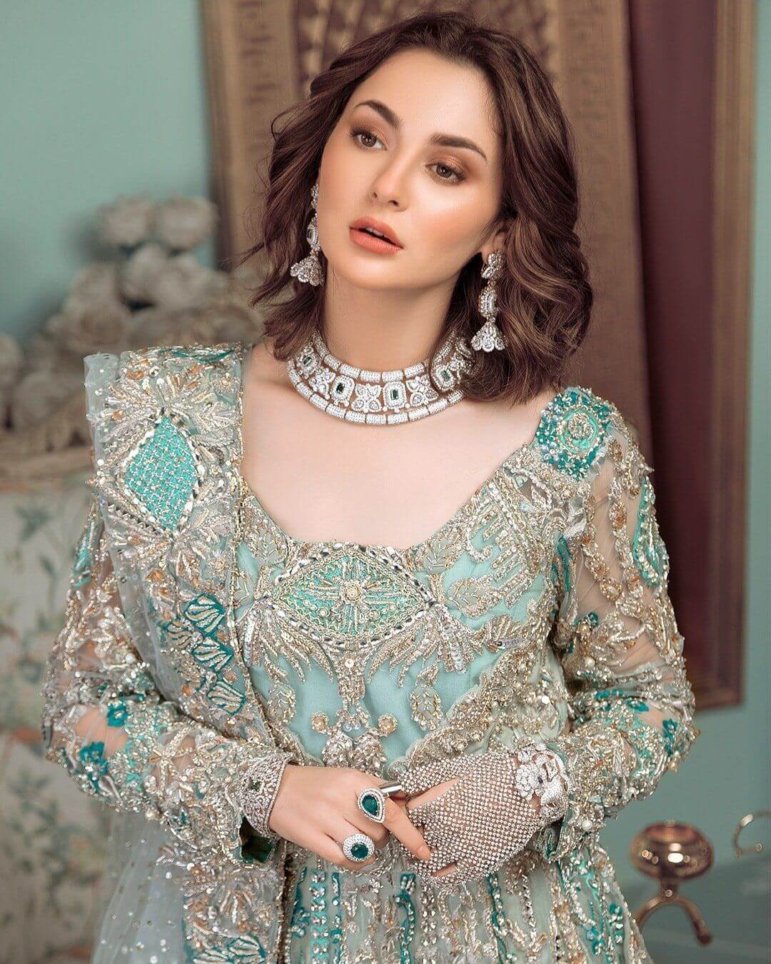 Ahmed sultan luxury net sequence work frock with satin silk trouser - oye ji Ahmed sultan mint green net sequence work frock luxury unstitched festive dress oye ji