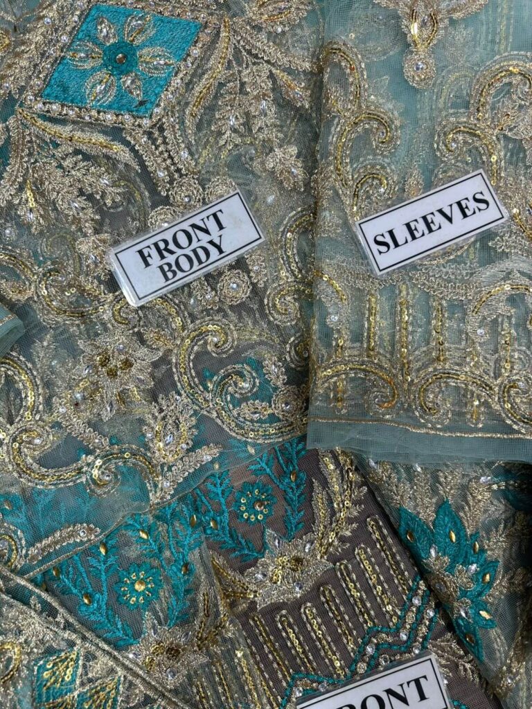 ahmed sultan Luxury Net Sequence Work Frock With Satin Silk Trouser 3 ahmed sultan net frock front body bodice embroidery and sleeves sequence panels oYe Ji