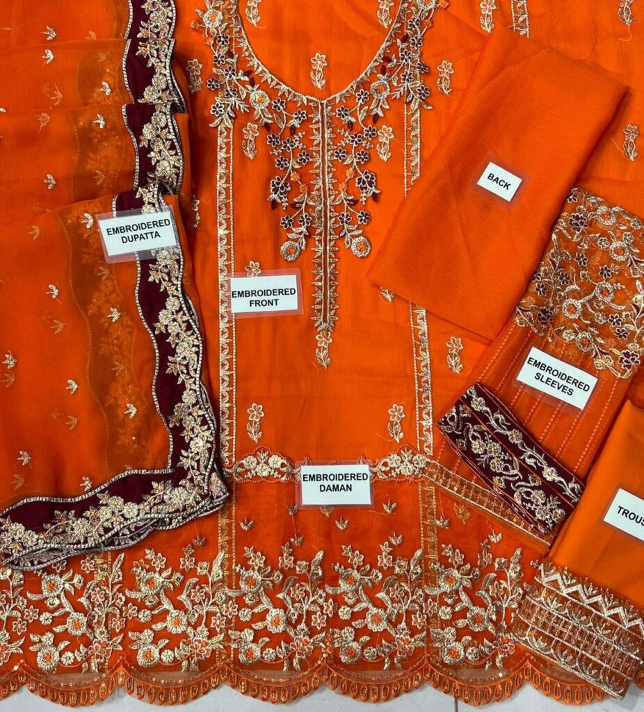 Azure Clothing Sale - Luxury Chiffon Embroidered 3 Piece Suit 1 Azure clothing sale real open fabric look heavy embroidered front daman sleeves chiffon dupatta oYe Ji