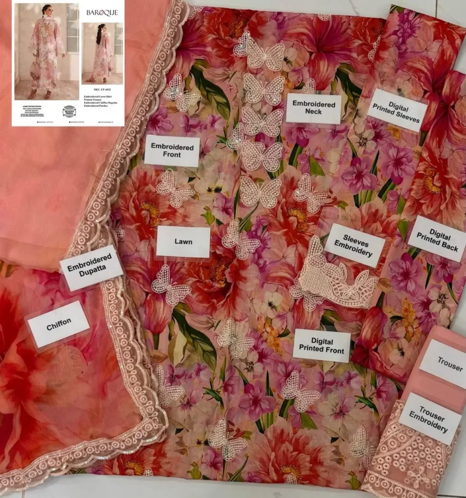 baroque lawn sale 70 off unstitched digital printed front bamber chiffon dupatta open fabric real view oYe Ji