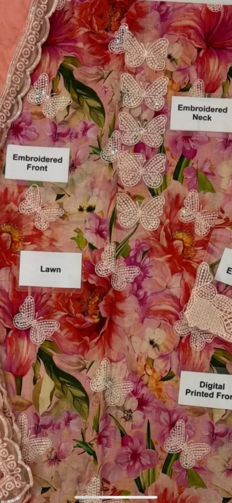 baroque lawn sale 70 off unstitched alignment of embroidered butterfly patches on pink lawn shirt oYe Ji