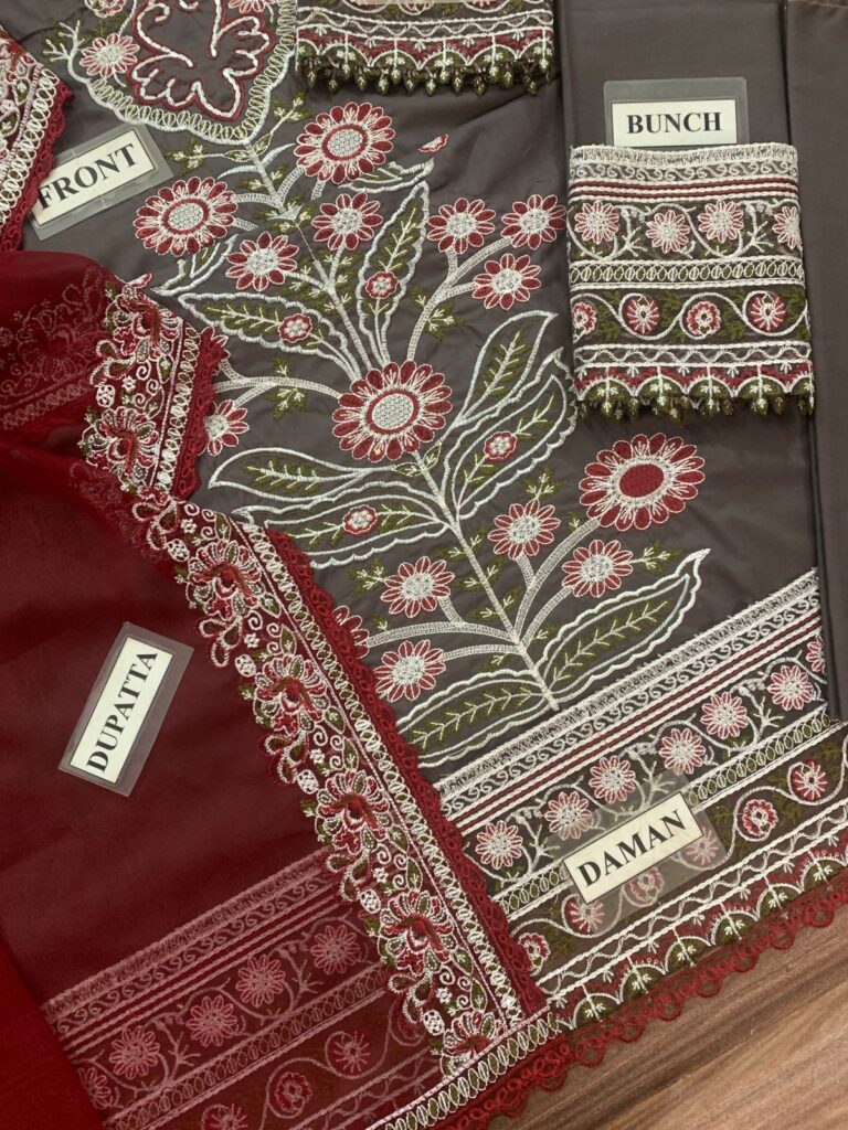 Marjaan Luxury Lawn Chicken Kari Unstitched 3 Piece Suit 1 marjaan luxury lawn real open fabric look unstitched cotton front embroidered daman patch chiffon dupatta oYe Ji