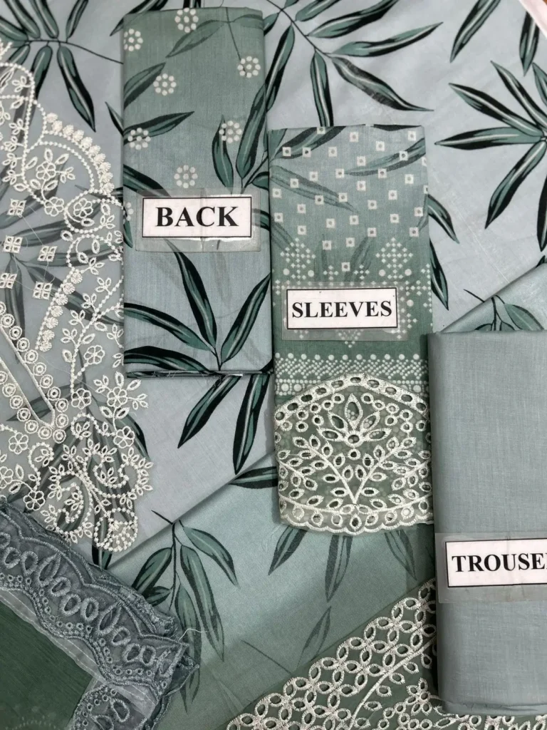 nureh luxury collection sage green chunri print sleeves and bamboo leaf back layout oYe Ji