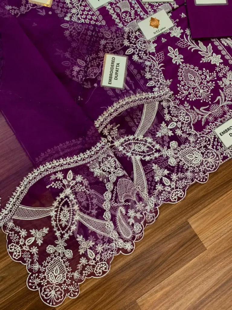 Crimson Chicken Kari Suit Luxury Heavy Embroidered 3Pcs – Cotton Edition 4 crimson chicken kari suit organza dupatta cutwork 4side lace