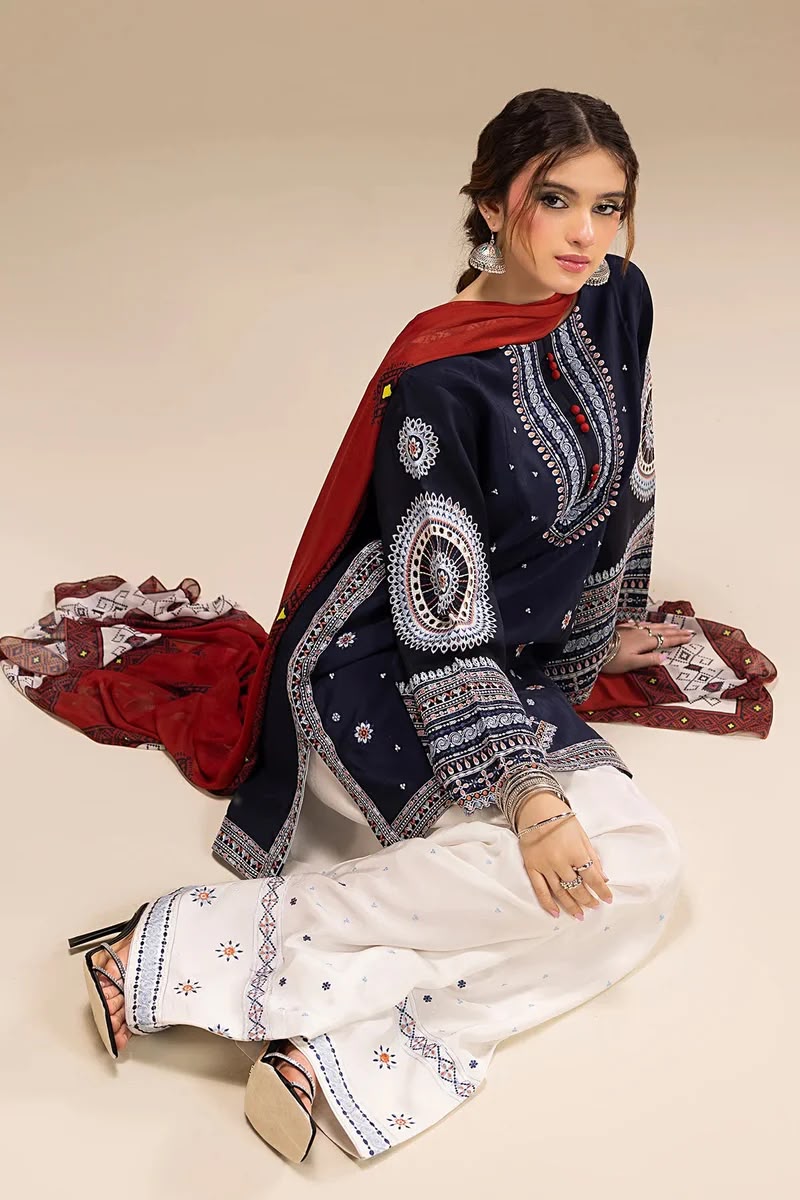 Jazmin lawn collection luxury embroidered 3pcs suit - oye ji Jazmin lawn collection printed voil diamond dupatta with embroidered suit