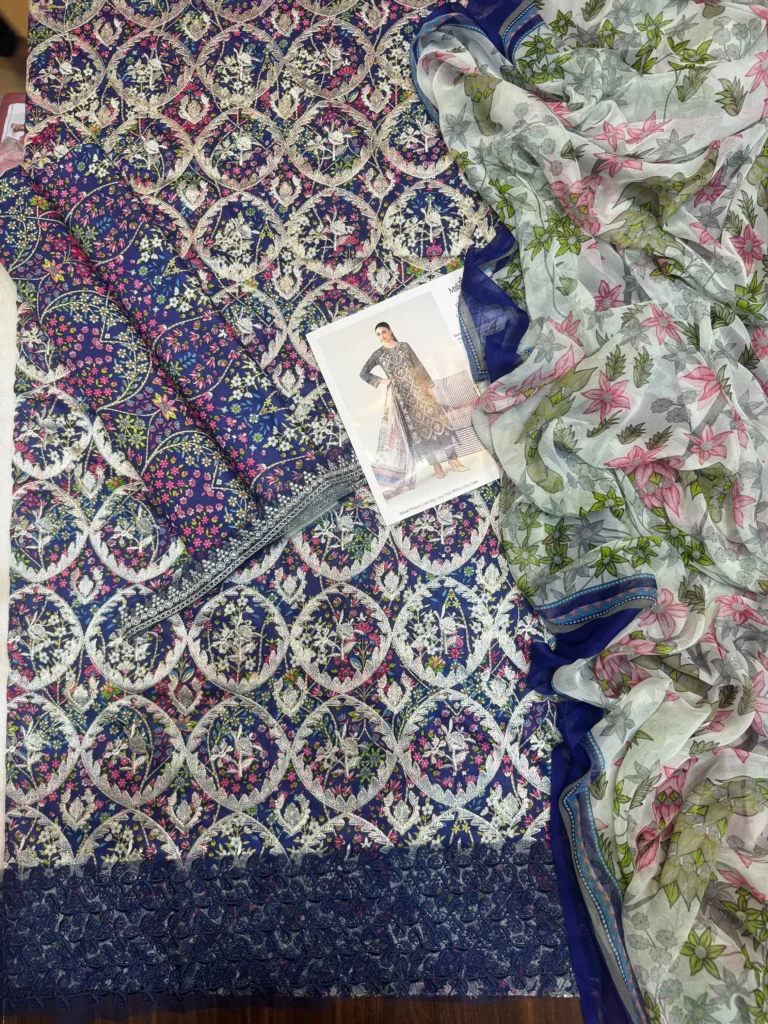 Maria B Luxury Collection M.Prints Unstitched 3Pcs Suit – Code 3B 1 maria b luxury collection navy blue unstitched fabric open layout code 3b