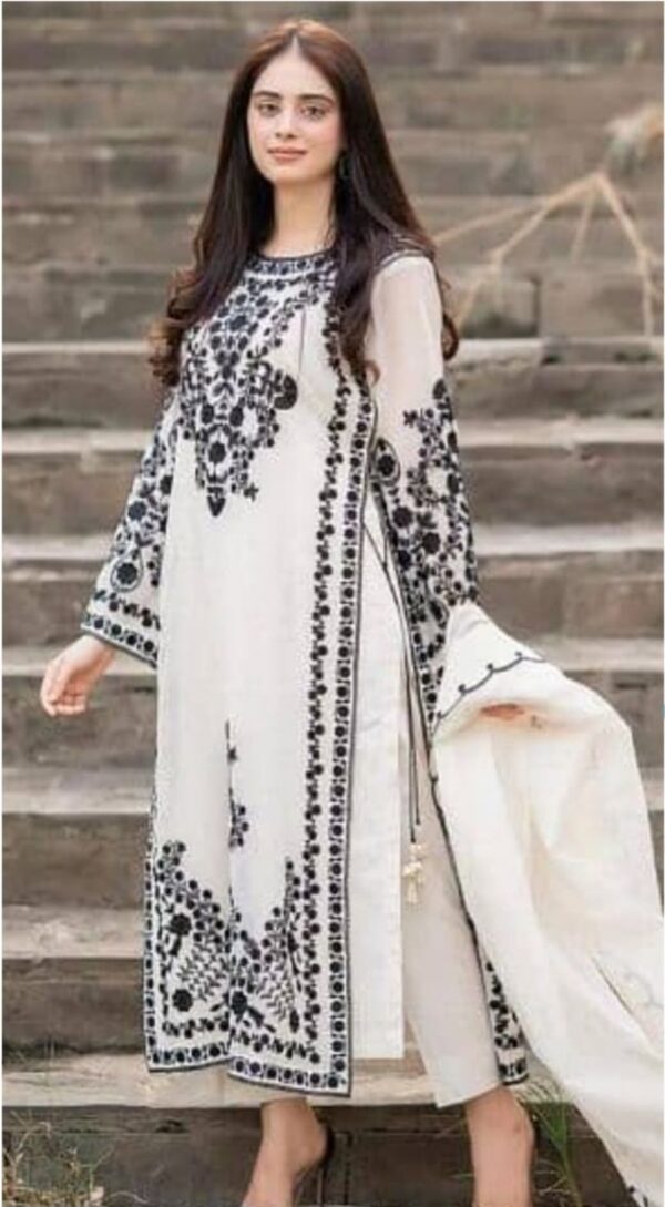 Agha noor new collection omal unstitched white embroidered lawn suit model view
