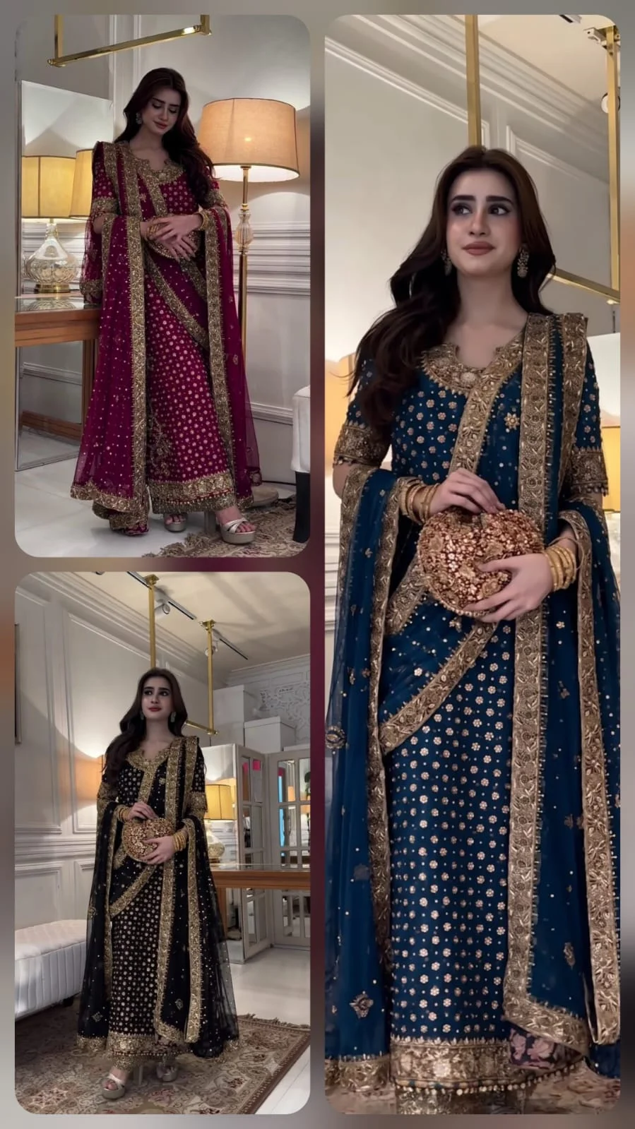 Haris shakeel latest collection winter addawork formal wedding - oye ji Haris shakeel latest collection red color navy blue color black color