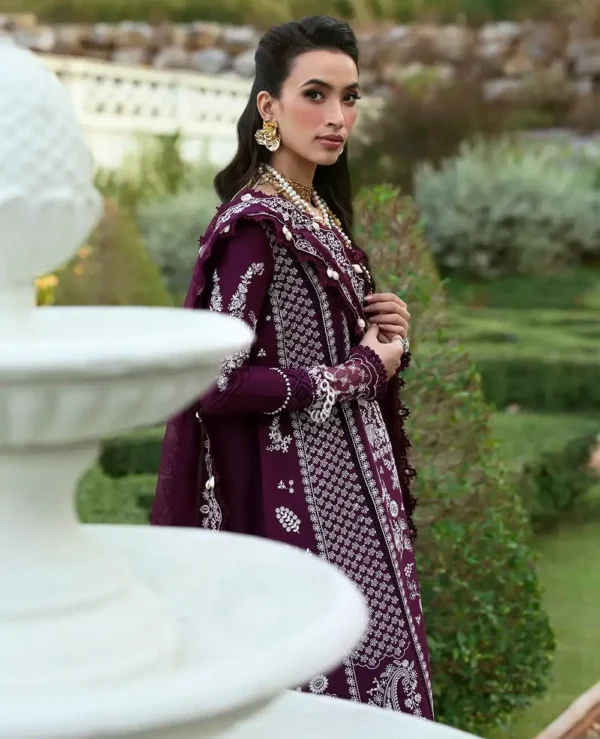 crimson chicken kari suit plum purple unstitched luxury lawn 3 piece