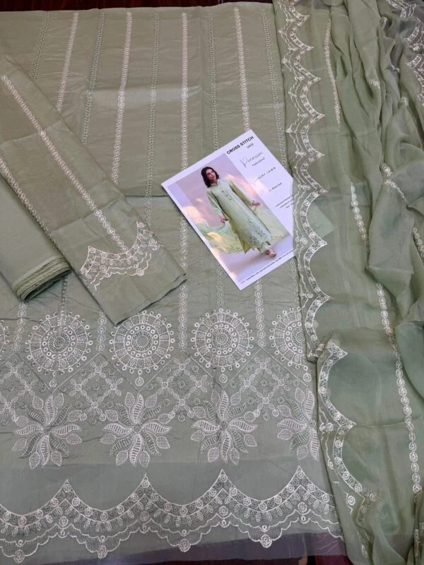 cross stitch embroidery flat layout unstitched fabric open suit pic