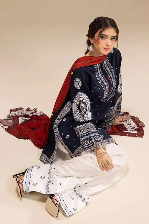 jazmin lawn collection printed voil diamond dupatta with embroidered suit